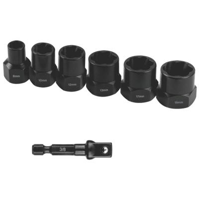 BOLT EXTRACT SET 7PCE 8/10/12/13/17/19MM 1PC 50MM 1/4' SOCKET ADAPTOR — image 1