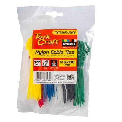 NYLON CABLE TIES 2.5MM x 100MM 300PC ASSORTED COLOURS — image 1