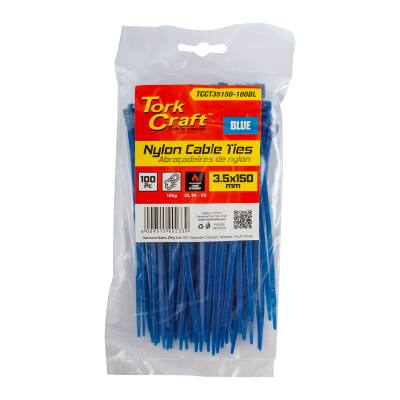 NYLON CABLE TIES 3.5MM x 150MM BLUE 100PC — image 1