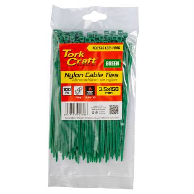 NYLON CABLE TIES 3.5MM x 150MM GREEN 100PC — image 1