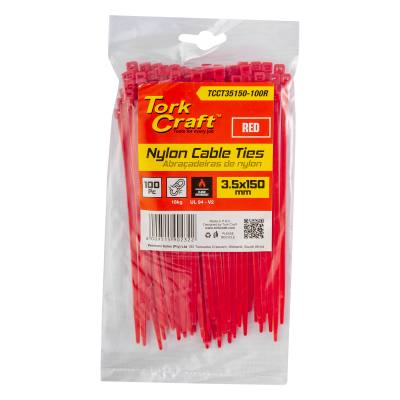 NYLON CABLE TIES 3.5MM x 150MM RED 100PC — image 1