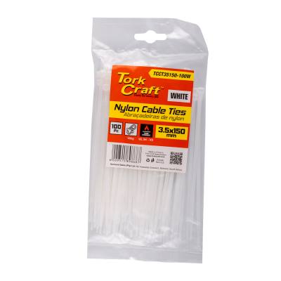 NYLON CABLE TIES 3.5MM x 150MM WHITE 100PC — image 1