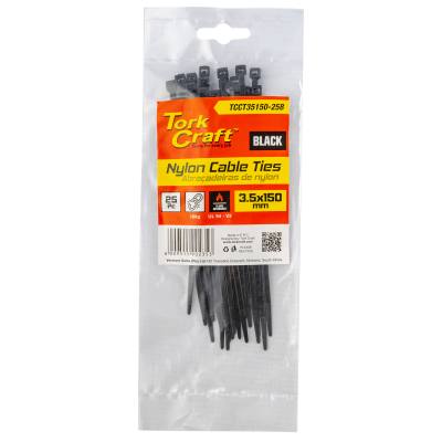 NYLON CABLE TIES 3.5MM X 150MM BLACK 25PC — image 1