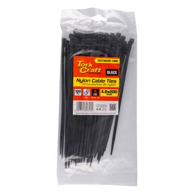 NYLON CABLE TIES 4.8MM X 200MM BLACK 100PC — image 1