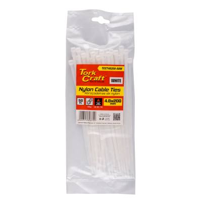 NYLON CABLE TIES 4.8MM X 200MM WHITE 50PC — image 1