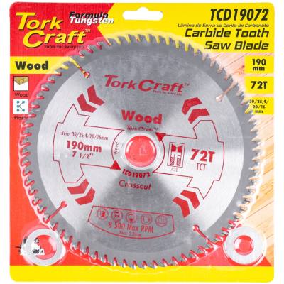 BLADE TCT 190 X 72T 30/25.4/20/16MM GENERAL PURPOSE CROSS CUT SMOOTH — image 1