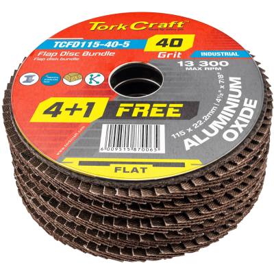 FLAP SANDING DISC 115MM 40GRIT 4+1 FREE A/O — image 1