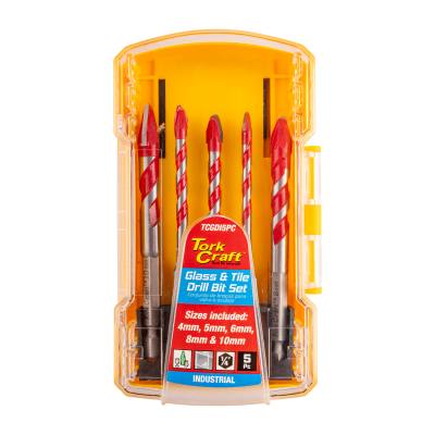 GLASS & TILE DRILL FLUTE SET 5PC 4/5/6/8/10MM IN PLASTIC CASE — image 1