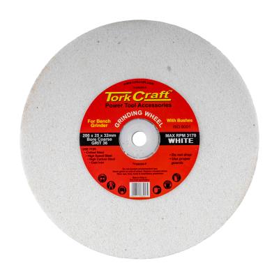 GRINDING WHEEL 200X25X32MM WHITE COARSE 36GR W/BUSHES FOR BENCH GRIN — image 1