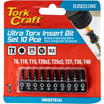 TORX IMPACT 10PC INSERT BIT SET (T8, T10, T15, T20X2, T25X2, T27, T30, — image 1