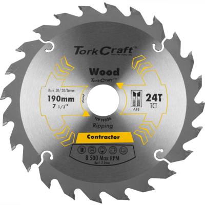 BLADE CONTRACTOR 190 X 24T 30/20/16 CIRCULAR SAW TCT — image 1