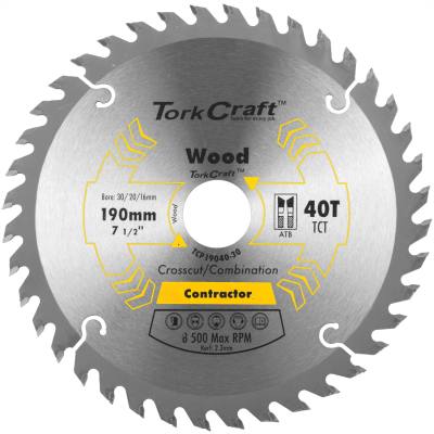 BLADE CONTRACTOR 190 X 40T 30/20/16 CIRCULAR SAW TCT — image 1