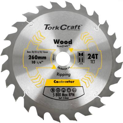 BLADE CONTRACTOR 260 X 24T 30/1/20/16 CIRCULAR SAW TCT — image 1