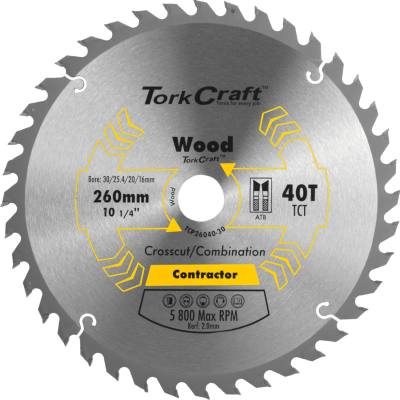 BLADE CONTRACTOR 260 X 40T 30/1/20/16 CIRCULAR SAW TCT — image 1