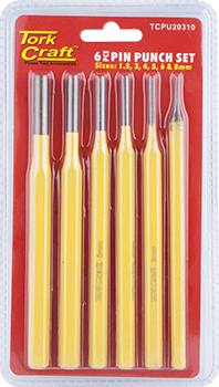 TORK CRAFT PIN PUNCH SET 6PC - 1.5, 3, 4, 5, 6, 8MM YELLOW — image 1