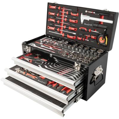 TOOL BOX 154 PCE 3 DRAWER & TOP TRAY 535X255 X 315MM TRACK BOX — image 1