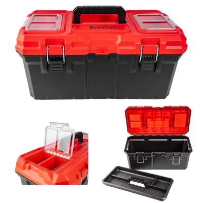 HEAVY DUTY PLASTIC TOOL BOX WITH ORGANIZER RED/BLACK 550MM — image 1