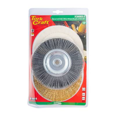 BENCH GRINDER SET 150MM 3PCE 1 x WIRE 1 x BUFF 1 x NYLON WHEEL — image 1