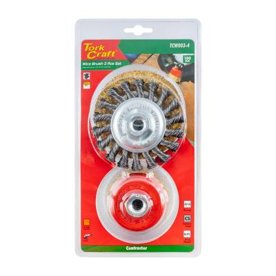 WIRE BRUSH SET 3PCE 100MM TWIST KNOT WHEEL — image 1