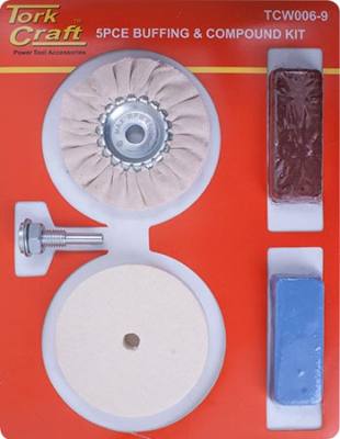 POLISHING BUFFING & COMPOUND KIT 5PCE WITH FELT BUFF FOR DRILL — image 1