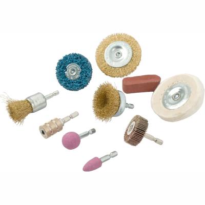 WIRE BRUSH SET 10 PIECE WITH HEX SHANK & BUFF KIT FOR DRILL — image 1