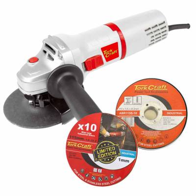 ANGLE GRINDER 115MM TCAG0115 C/W 10PCE 115MM CUTTING DISC PROMO TIN — image 1