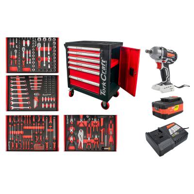 6 DRAWER CABINET 184PC C/W IMPACT WRENCH 450N, 4.0AH BAT & SMART CHARG — image 1